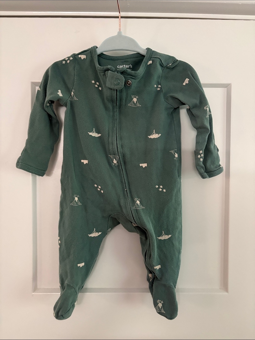 Carter's Forest Green Footed One-Piece with White Mountain Volcano Print 0-3M
